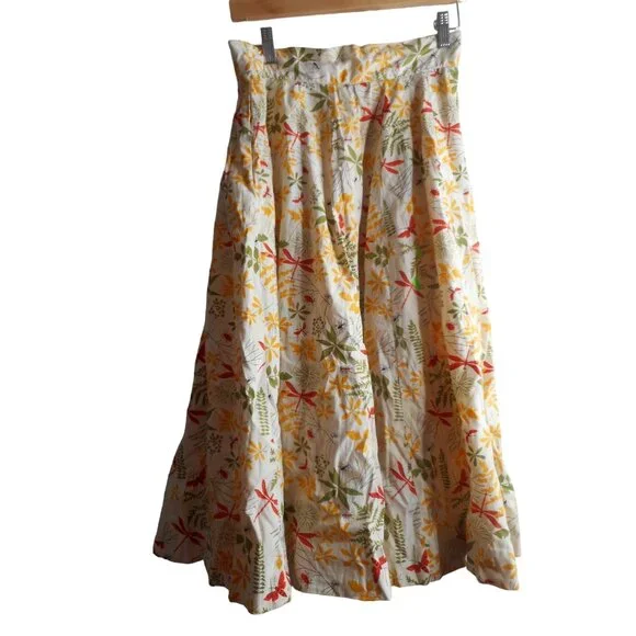 Vintage Circle Skirt Sz S Handmade Floral dragonflies Ants button front  Estate - Picture 3 of 9